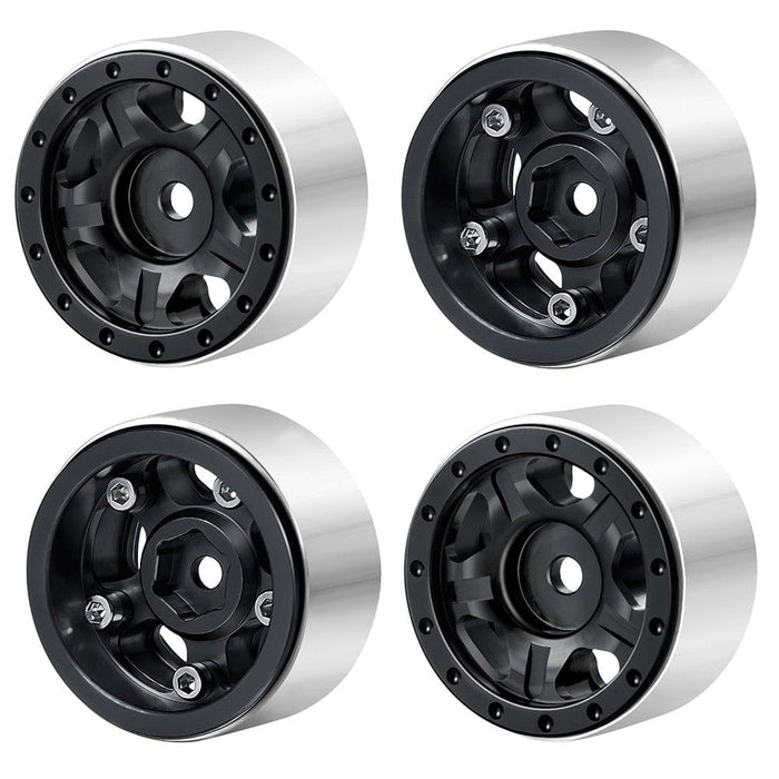 1.0" Beadlock Wheel Rims for 1/24 Crawler (Aluminium) Band en/of Velg Yeahrun Black 4Pcs 