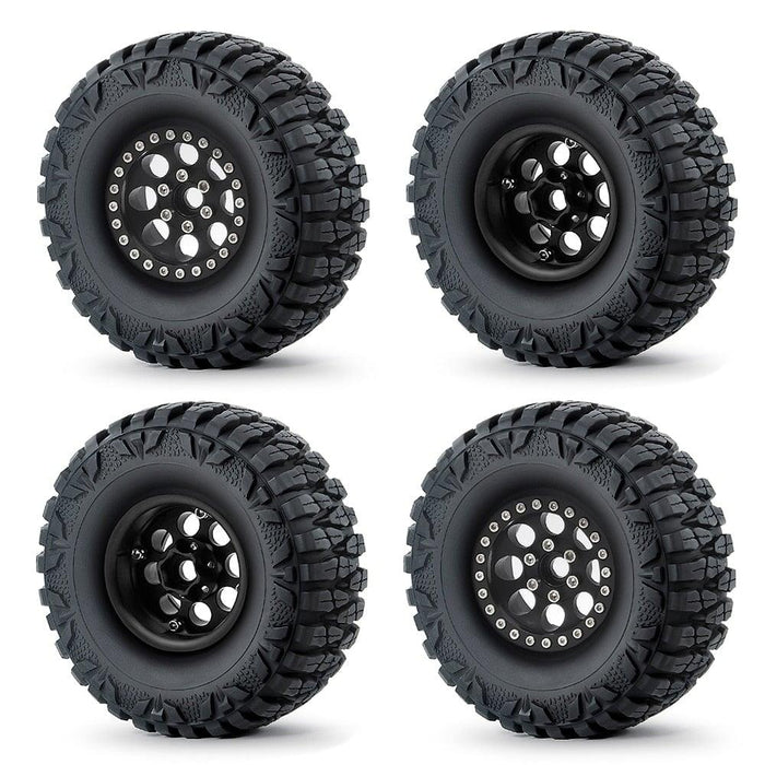 1.9" Beadlock Wheel Rim Tires for 1/10 Crawler (Aluminium+Rubber) Band en/of Velg Yeahrun Black Set 