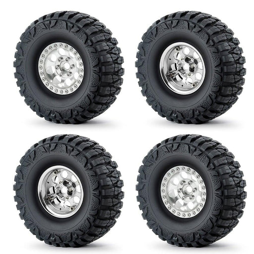 1.9" Beadlock Wheel Rim Tires for 1/10 Crawler (Aluminium+Rubber) Band en/of Velg Yeahrun Silver Red Set 