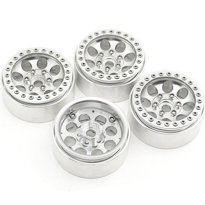 1.9" Beadlock Wheel Rim Tires for 1/10 Crawler (Aluminium+Rubber) Band en/of Velg Yeahrun 4Pcs Silver Rim 