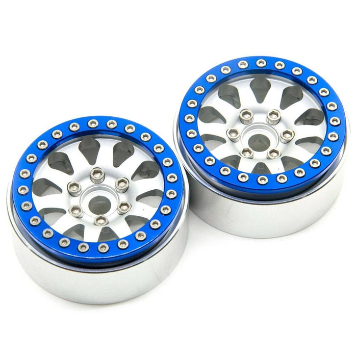 1.9" Beadlock Wheel Rims Tires for 1/10 Crawler (Aluminium+Rubber) Band en/of Velg Yeahrun 2Pcs Silver Blue Rim 