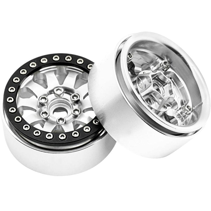 1.9" Beadlock Wheel Rims Tires for 1/10 Crawler (Aluminium+Rubber) Band en/of Velg Yeahrun 2Pc Silver Black Rim 