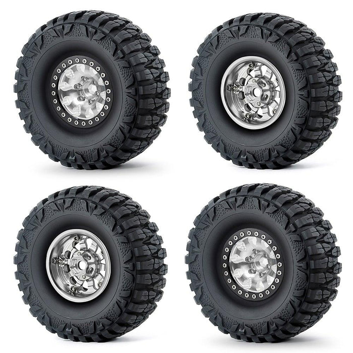 1.9" Beadlock Wheel Rims Tires for 1/10 Crawler (Aluminium+Rubber) Band en/of Velg Yeahrun Silver Black Set 