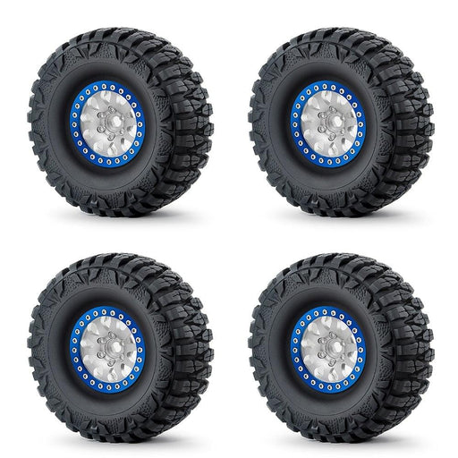 1.9" Beadlock Wheel Rims Tires for 1/10 Crawler (Aluminium+Rubber) Band en/of Velg Yeahrun Silver Blue Set 