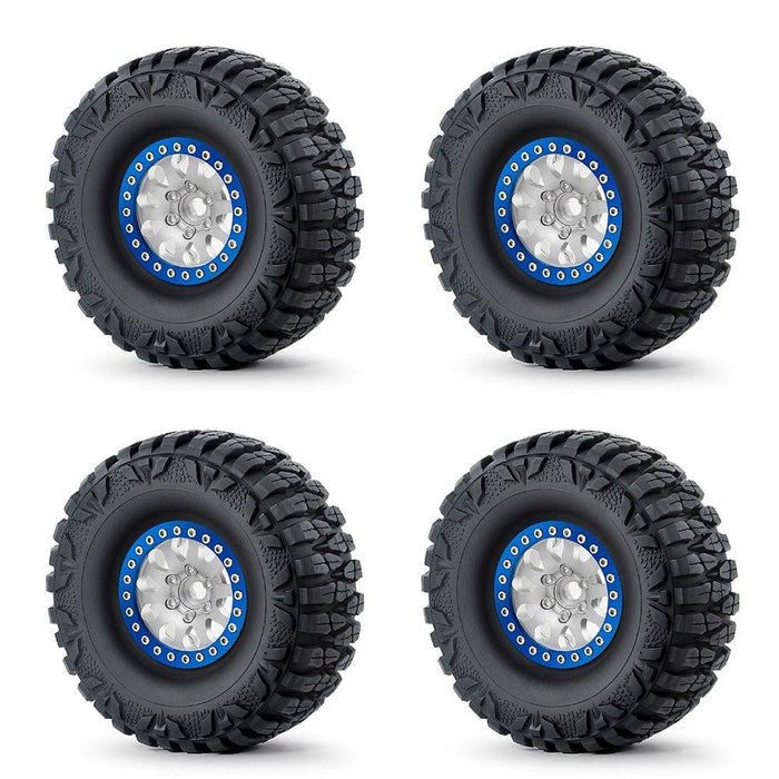 1.9" Beadlock Wheel Rims Tires for 1/10 Crawler (Aluminium+Rubber) Band en/of Velg Yeahrun Silver Blue Set 