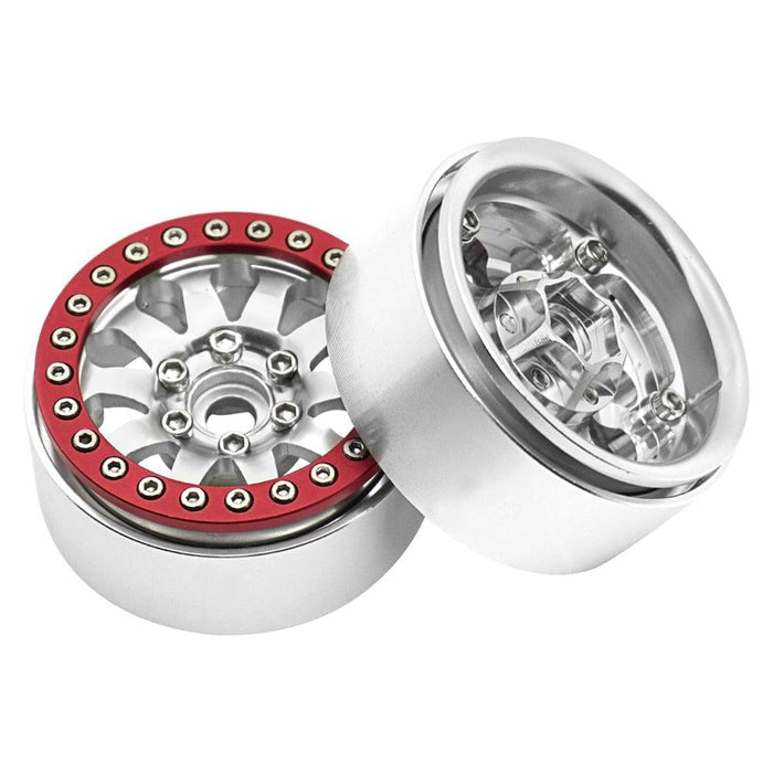 1.9" Beadlock Wheel Rims Tires for 1/10 Crawler (Aluminium+Rubber) Band en/of Velg Yeahrun 2Pcs Silver Red Rim 