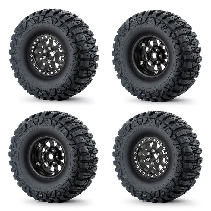1.9" Beadlock Wheel Rims Tires for 1/10 Crawler (Aluminium+Rubber) Band en/of Velg Yeahrun Black Set 