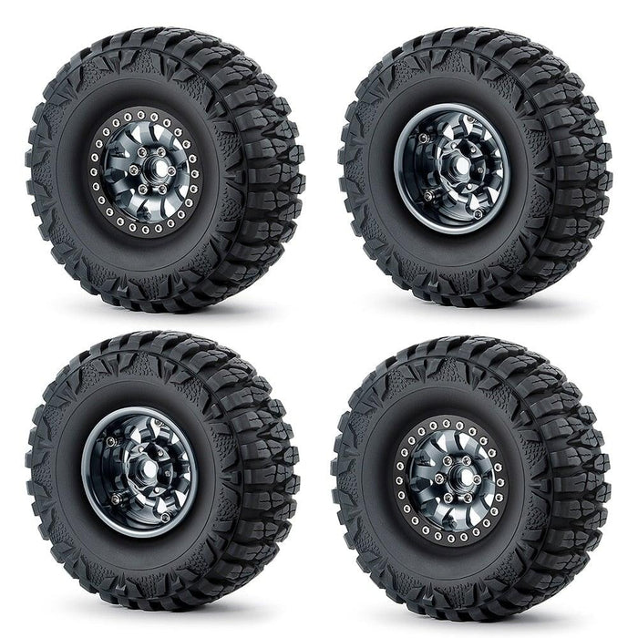 1.9" Beadlock Wheel Rims Tires for 1/10 Crawler (Aluminium+Rubber) Band en/of Velg Yeahrun Titanium Set 