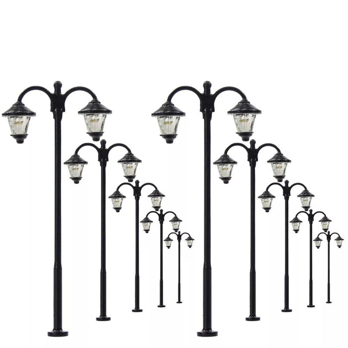 10PCS HO Scale Two-Heads Lamp Post LYM18 1/87 (Metaal) - upgraderc