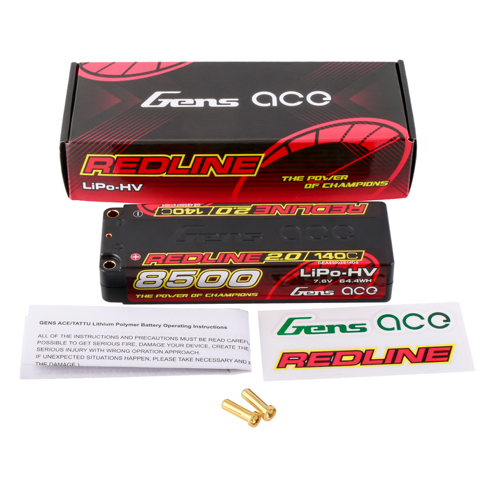 Gens Ace Redline 2.0 8500mAh 2S 7.6V 140C HardCase HV Lipo Battery