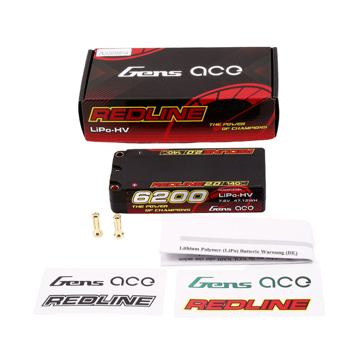 Gens Ace Redline 2.0 6200mAh 2S1P 7.6V 140C HardCase HV Lipo Battery