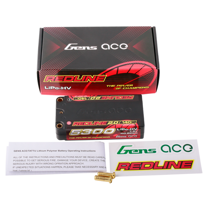 Gens Ace Redline 2.0 Series 5300mAh 2S2P 7.6V 140C HardCase HV Lipo