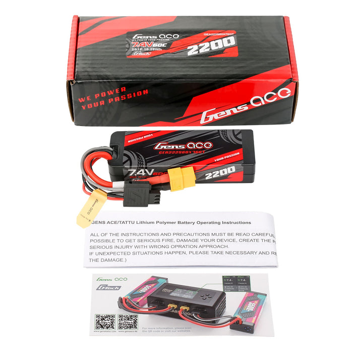 Gens Ace G-Tech 2200mAh 7.4V 2S1P 60C GRP-76 Hardcase LiPo (XT60)