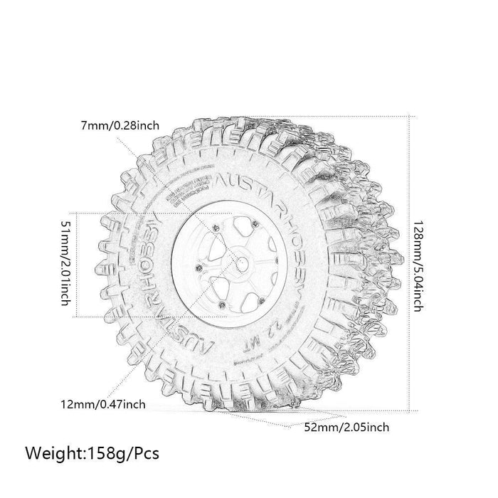 2.2" 128x52mm Beadlock Wheel Set for 1/10 Crawler (Plastic+Rubber) Band en/of Velg New Enron 