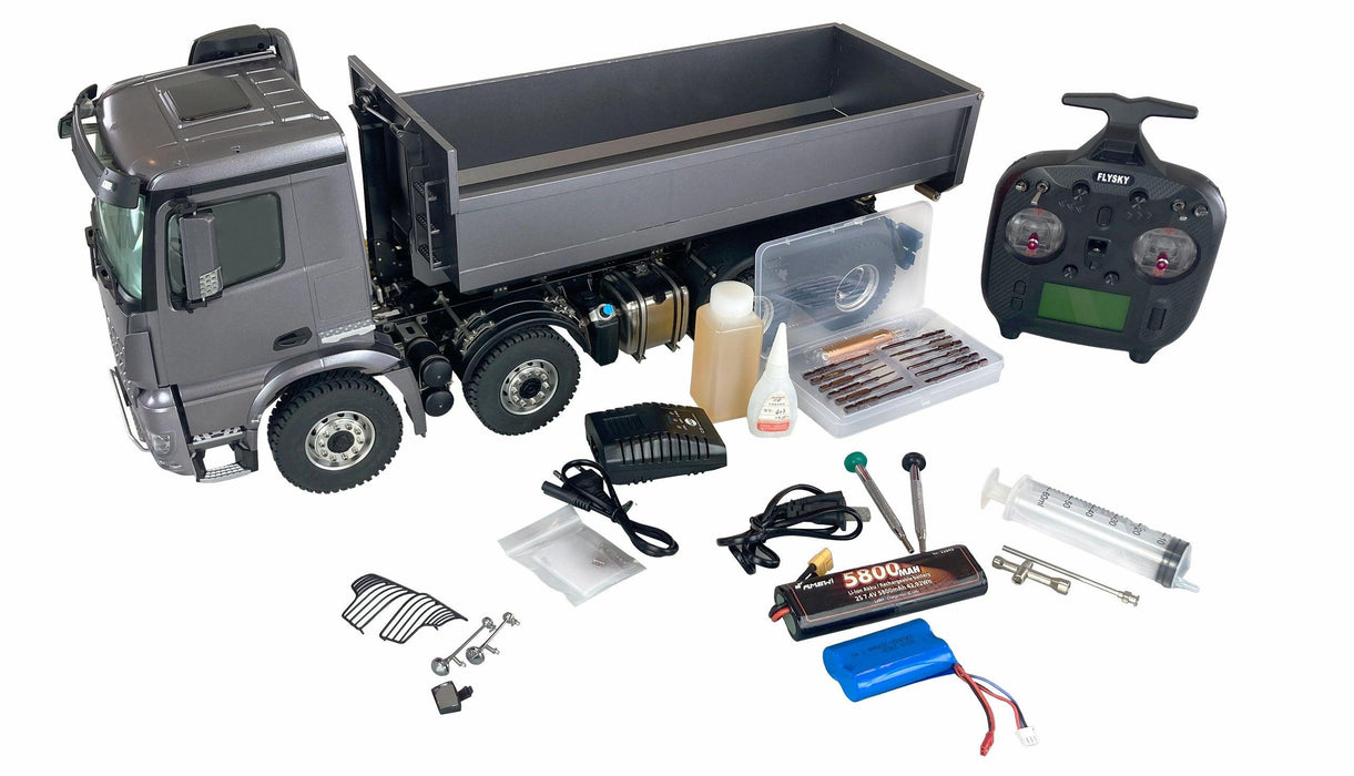 Amewi Mercedes-Benz Arocs Hydraulic Dump Truck Pro 8x8 1/14 PNP (Metaal, grijs)