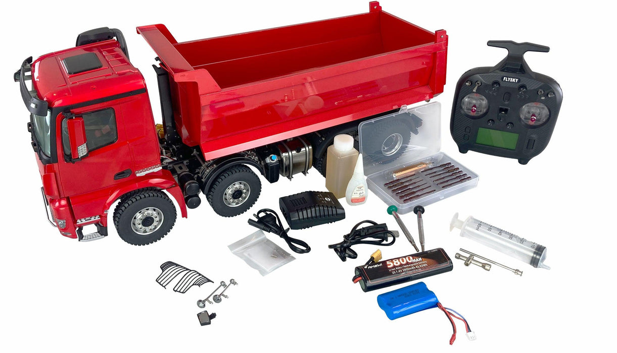 Amewi Mercedes-Benz Arocs Hydraulic Dump Truck Pro 8x8 1/14 PNP (Metaal, rood)