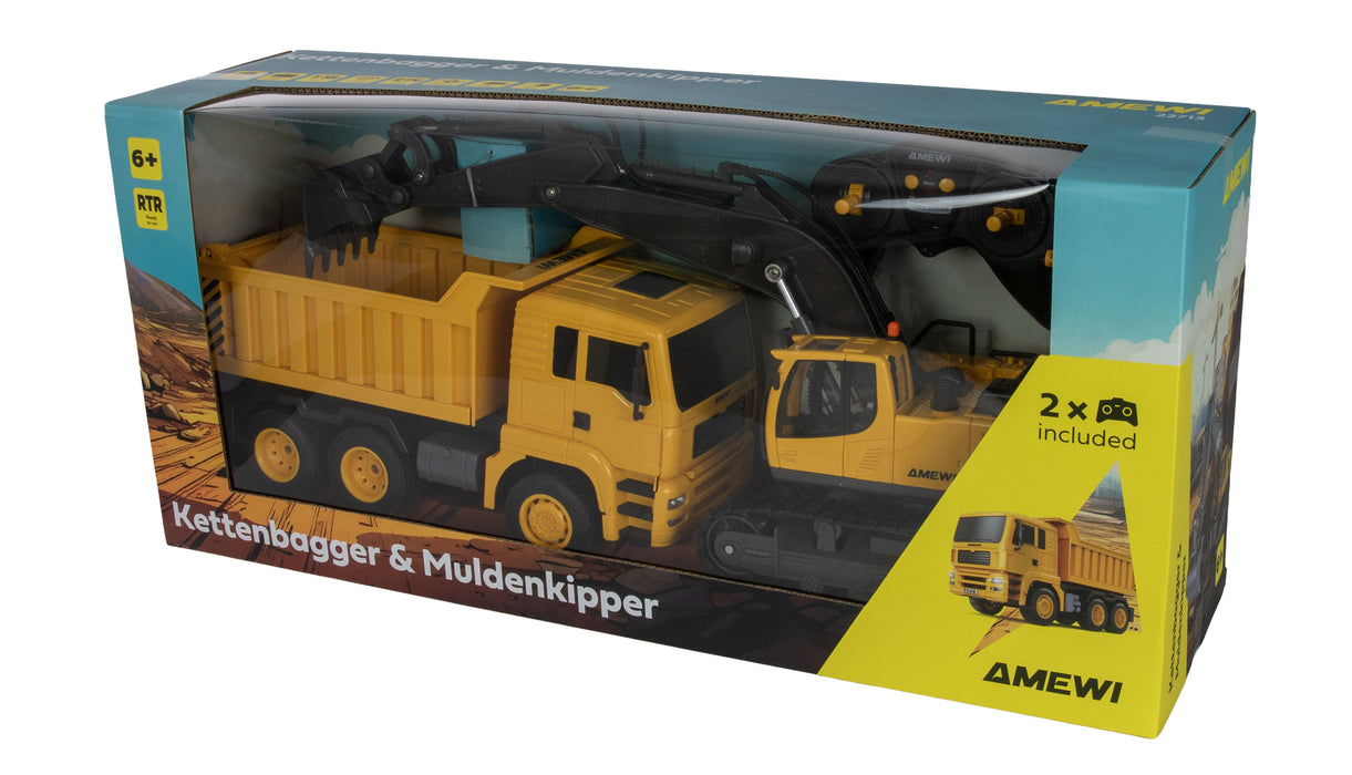 Amewi 2-in-1 Set Bagger & Kipplaster 1/18 PNP