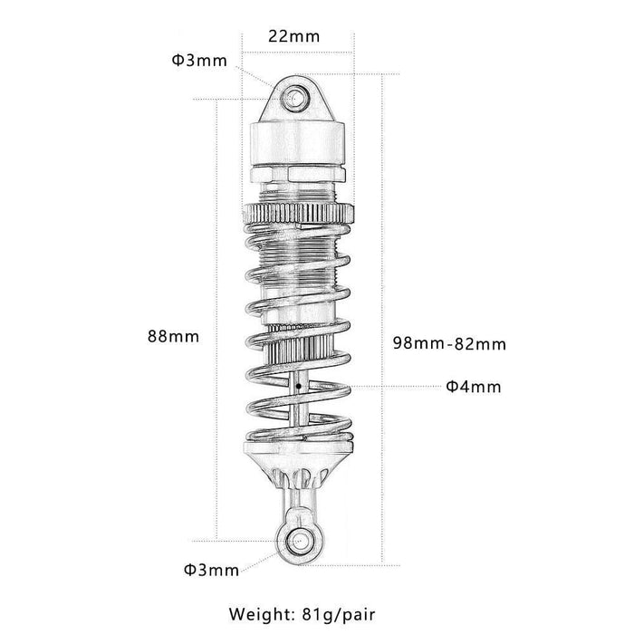 2/4PCS 88mm 1/10 Crawler Shock Absorber (Aluminium) Schokdemper New Enron 