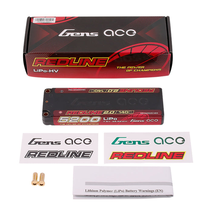 Gens Ace Redline 2.0 5200mAh 7.6V 140C 2S HardCase HV LiPo