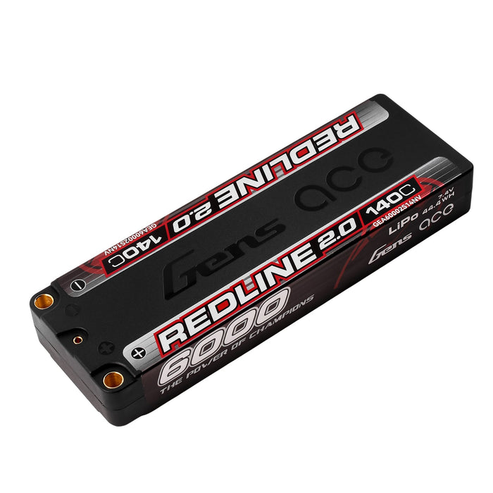 Gens Ace Redline 2.0 6000mAh 7.4V 140C 2S HardCase Lipo Battery