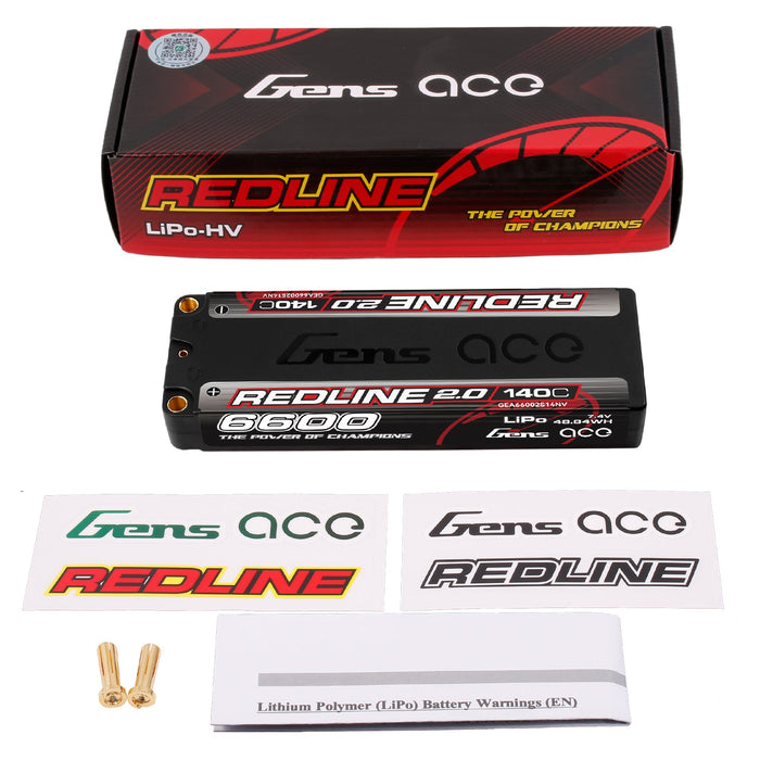 Gens Ace Redline 2.0 6600mAh 7.4V 140C 2S1P HardCase Lipo Battery