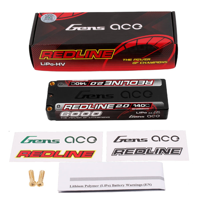Gens Ace Redline 2.0 6000mAh 7.4V 140C 2S HardCase Lipo Battery