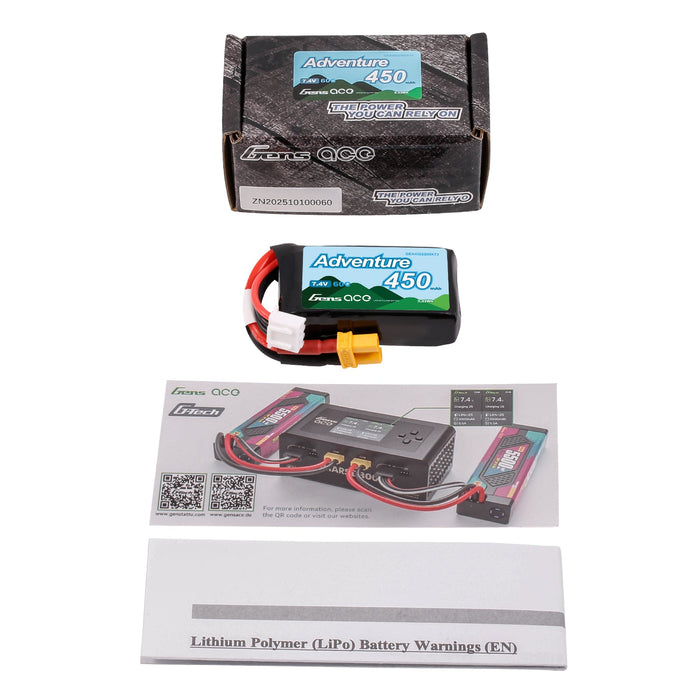 Gens Ace Adventure 450mAh 2S1P 7.4V 60C LiPo (XT30)