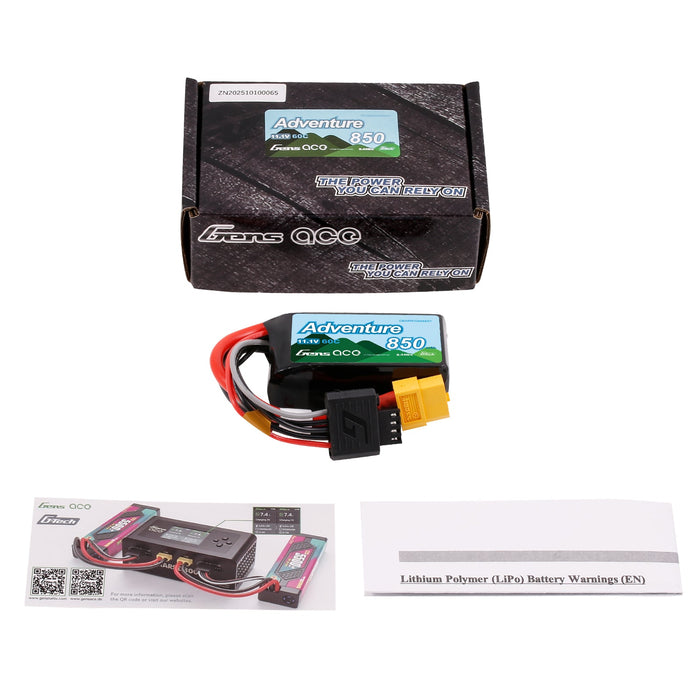 Gens Ace Adventure G-Tech 850mAh 3S1P 11.1V 60C Lipo Battery (XT60)