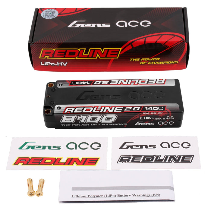 Gens Ace Redline 2.0 8100mAh 7.4V 140C 2S HardCase Lipo Battery