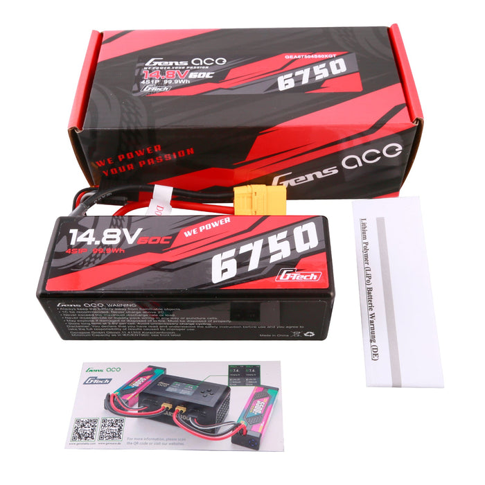 Gens Ace G-Tech 6750mAh 14.8V 60C 4S1P Hardcase Lipo Battery (XT90)