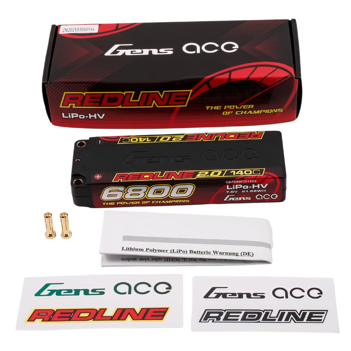 Gens Ace Redline 2.0 6800mAh 2S1P 7.6V 140C HardCase HV Lipo Battery