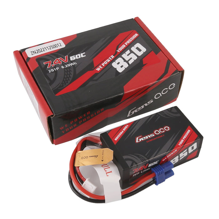 Gens Ace 850mAh 7.4V 2S1P 60C Hardcase Lipo Battery Pack (EC2)