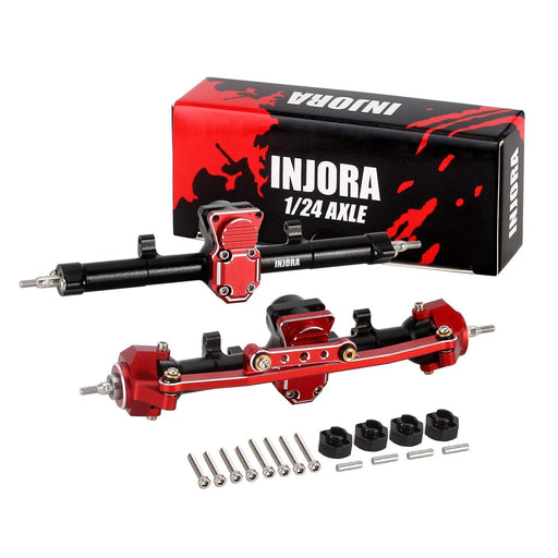 4mm Extended Front/Rear Axle Set for Axial SCX24 1/24 (Aluminium) Onderdeel Injora Front and Rear 
