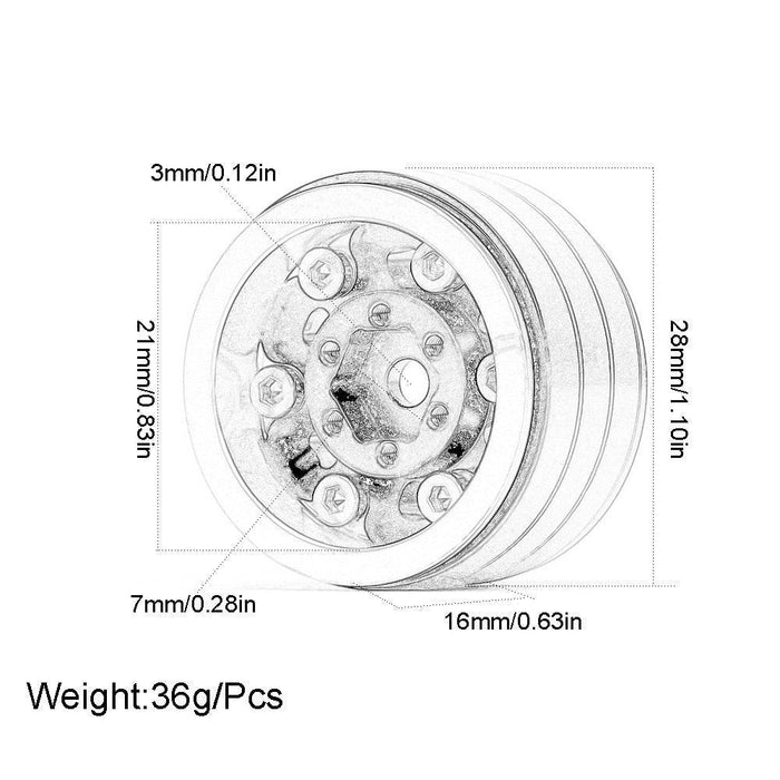 4PCS 1.0" 52x19mm 1/24 Crawler Beadlock Wheel Set (Messing+Rubber) - upgraderc