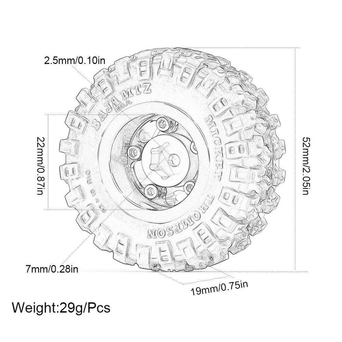 4PCS 1.0" 52x19mm 1/24 Crawler Wheel Set (Aluminium+Rubber) - upgraderc