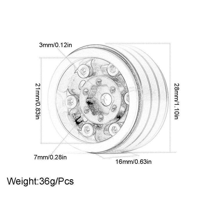 4PCS 1.0" 54x20mm 1/24 Crawler Beadlock Wheel Set (Messing+Rubber) - upgraderc