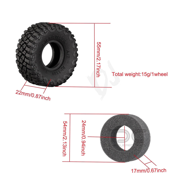4PCS 1.0" 55x17mm 1/24 Crawler Tires w/ Foam (Rubber) - upgraderc
