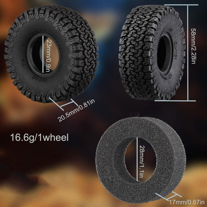 4PCS 1.0" 58x20.5mm 1/24 Wheel Tires w/ Liner (Rubber) - upgraderc