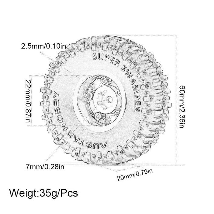 4PCS 1.0" 60x20mm 1/24 Crawler Wheel Set (Aluminium+Rubber) - upgraderc