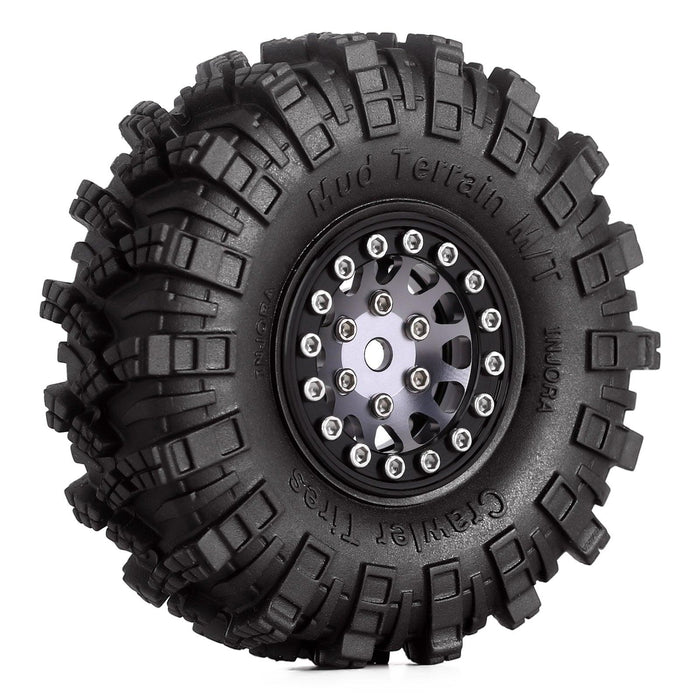 4PCS 1.0" Beadlock Wheel Rim Mud Tires for 1/24 Crawler (Aluminium+S3 Compound) Band en/of Velg Injora 
