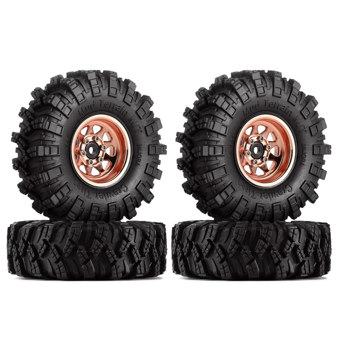 4PCS 1.0" Beadlock Wheel Rim Mud Tires for 1/24 Crawler (Staal+S3 Compound) Band en/of Velg Injora 4PCS 1.0 Wheels 4 