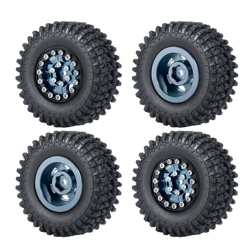 4PCS 1.0" Beadlock Wheel Rim Tires for 1/24 Crawler (Aluminium+Rubber) Band en/of Velg Yeahrun Titanium 50mm Set-A 