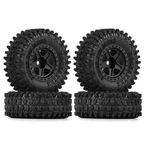 4PCS 1.0" Beadlock Wheel Rim Tires for 1/24 Crawler (Plastic) Band en/of Velg Injora 4PCS W2407BK-T2410 