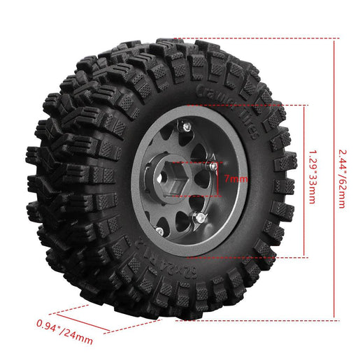 4PCS 1.2" 62x24mm 1/18 Crawler Beadlock Wheel Set (Rubber, Aluminium) - upgraderc