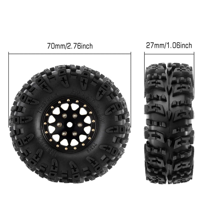 4PCS 1.3" 70x27mm 1/18 1/24 Crawler Wheel Tires Set (Messing, Rubber) - upgraderc