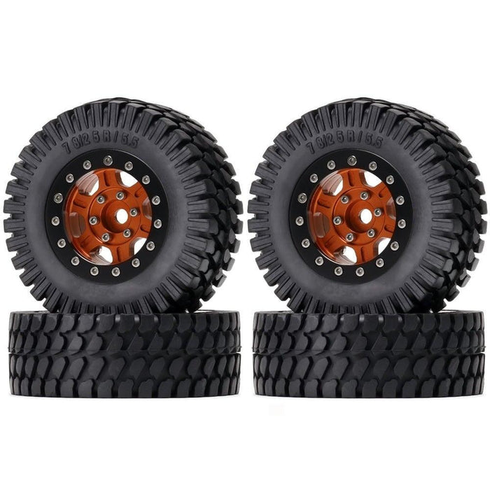 4PCS 1.55" 78x25mm Beadlock Wheels Set for 1/10 Crawler (Aluminium+Rubber) Band en/of Velg New Enron ORANGE-BLACK 