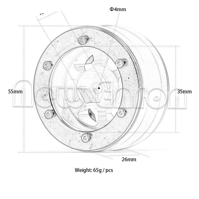 4PCS 1.9" 55x26mm 1/10 Crawler Beadlock Rims (Aluminium) Band en/of Velg New Enron 
