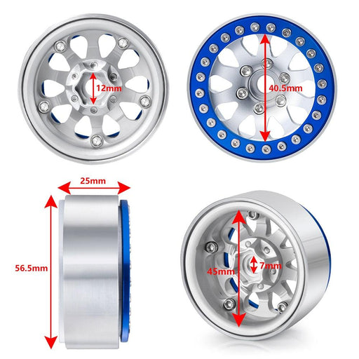 4PCS 1.9" 56.5x25mm 1/10 Beadlock Wheel Rims (Aluminium) - upgraderc