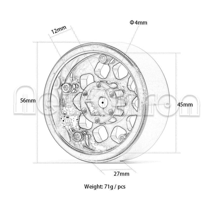 4PCS 1.9" 56mm Beadlocks Wheel Rims for 1/10 (Aluminium) Band en/of Velg New Enron 