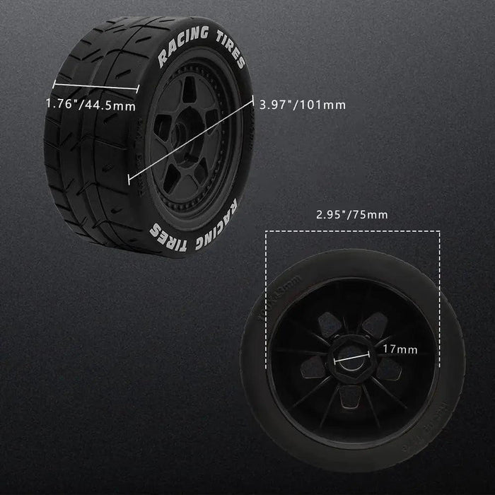 4PCS 101x44.5mm 1/7 1/8 Drift Wheel Set (Kunststof + rubber) - upgraderc